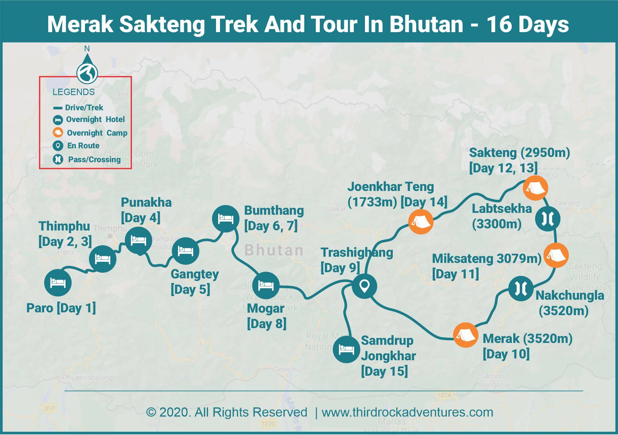 merak-sakteng trek-and-tour-In bhutan-route-map